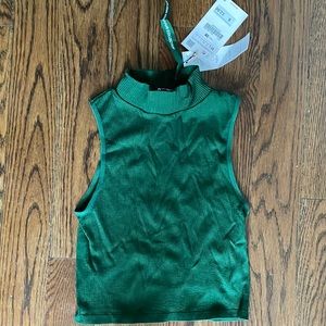 NWT Zara Green Contour Collection Mock Neck Crop Top Size M-L